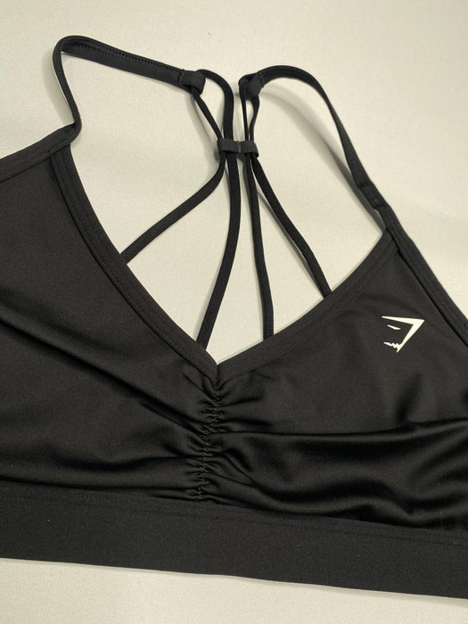 RUCHED STRAPPY SPORTS BRA - BLACK
