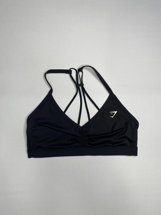 RUCHED STRAPPY SPORTS BRA - BLACK