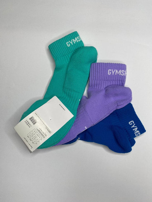 Jacquard Quarter Socks 3Pk - Aqua Blue/Digital Violet/Meridian Blue