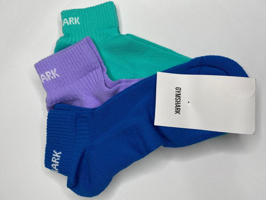 Jacquard Quarter Socks 3Pk - Aqua Blue/Digital Violet/Meridian Blue