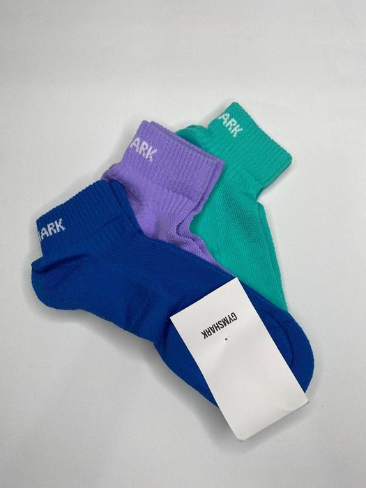 Jacquard Quarter Socks 3Pk - Aqua Blue/Digital Violet/Meridian Blue