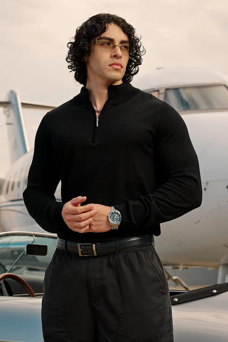 8048 - Monaco Wool Quarter-Zip Sweaters Black