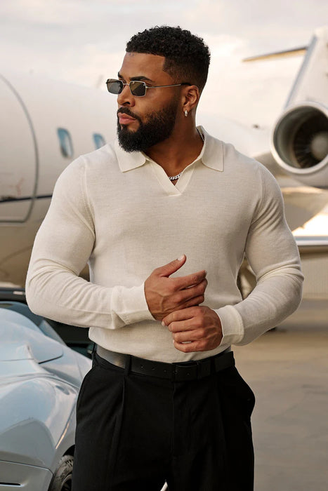 8018 - Monaco Wool Longsleeve Polo White
