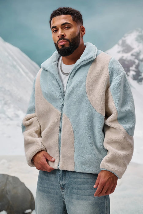 5187 - FUZZY TEDDY JACKETS - OFF-WHITE/BLUE