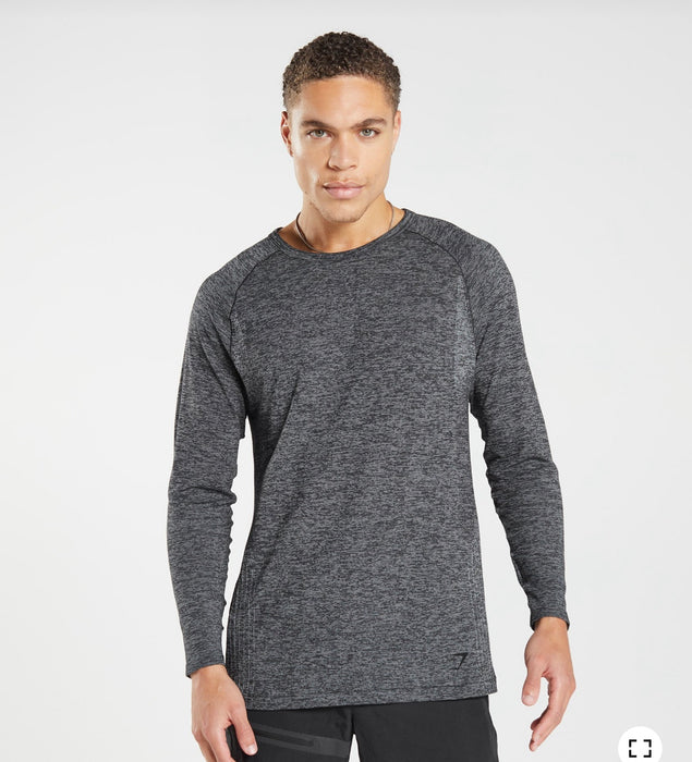 Retake Seamless Long Sleeve T-Shirt - Black/White Marl