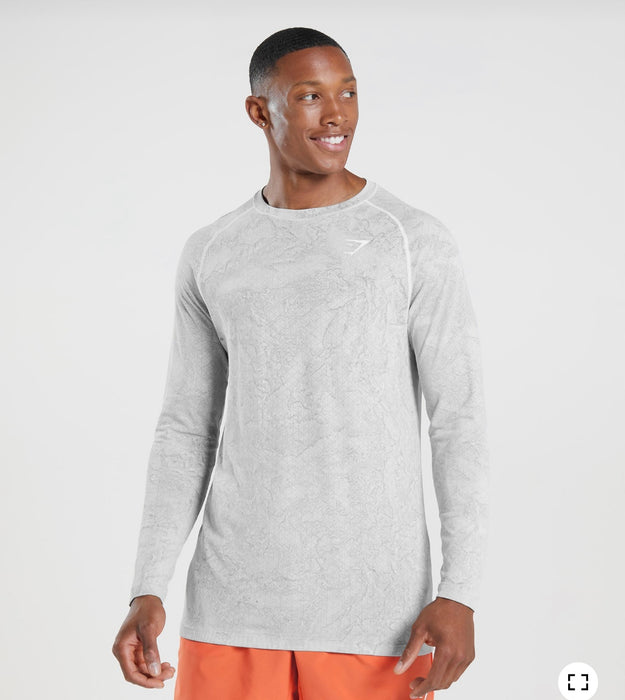 Geo Seamless Long Sleeve T-Shirt - White/Light Grey