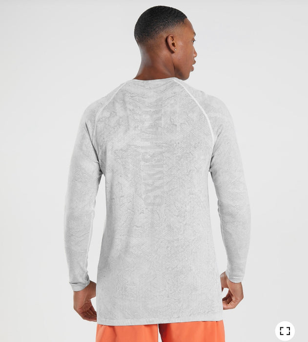 Geo Seamless Long Sleeve T-Shirt - White/Light Grey