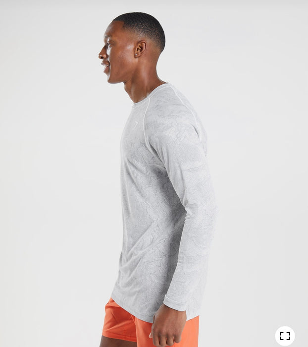 Geo Seamless Long Sleeve T-Shirt - White/Light Grey