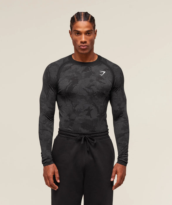 Geo Seamless Long Sleeve T-Shirt - Black/Charcoal Grey