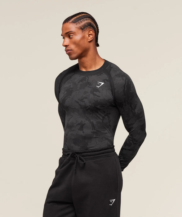 Geo Seamless Long Sleeve T-Shirt - Black/Charcoal Grey