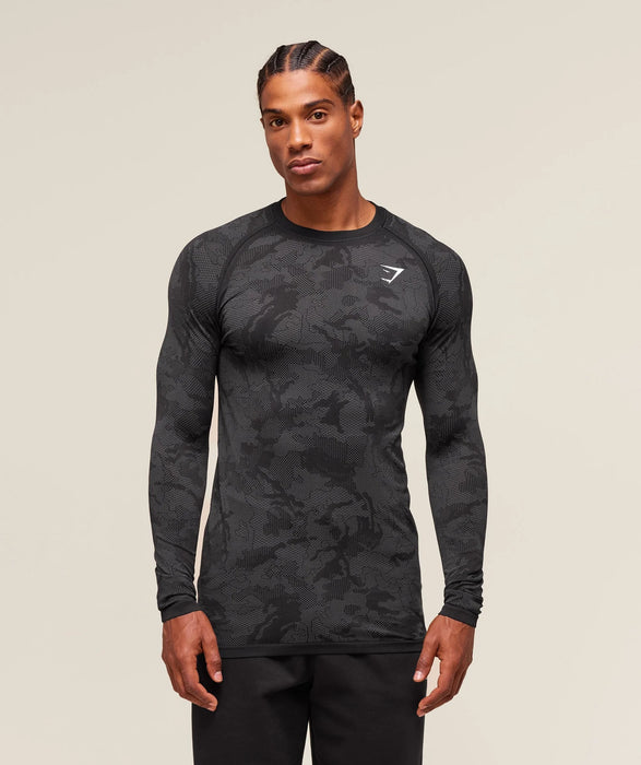 Geo Seamless Long Sleeve T-Shirt - Black/Charcoal Grey