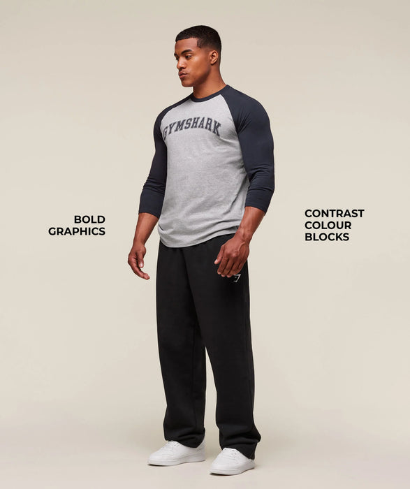 GSLC Raglan 3/4 Sleeve T-Shirt - Light Grey Core Marl/Heavy Blue