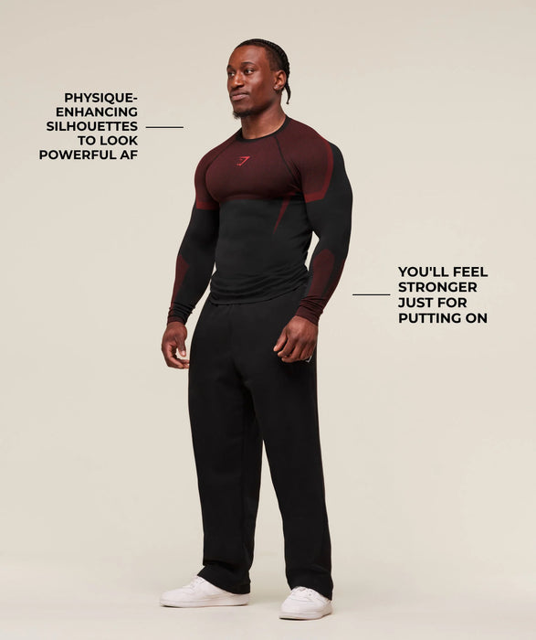 ONYX 5.0 SEAMLESS LONG SLEEVE T-SHIRT - BLACK/CARMINE RED