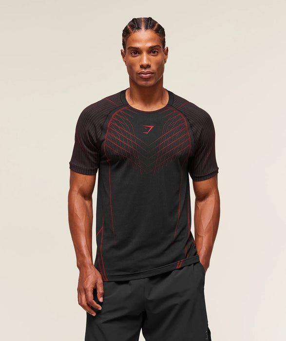 APEX SEAMLESS T-SHIRT - BLACK/CARMINE RED