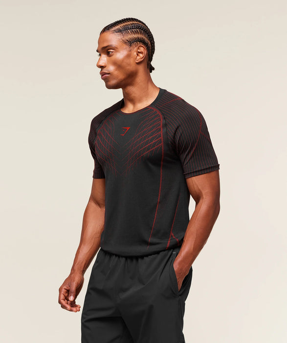 APEX SEAMLESS T-SHIRT - BLACK/CARMINE RED