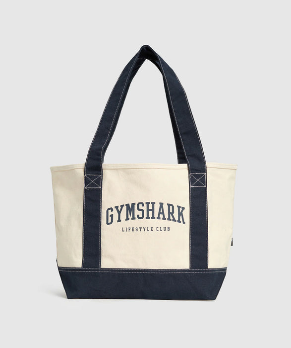 Collegiate Oversized Tote - Oat White/Heavy Blue
