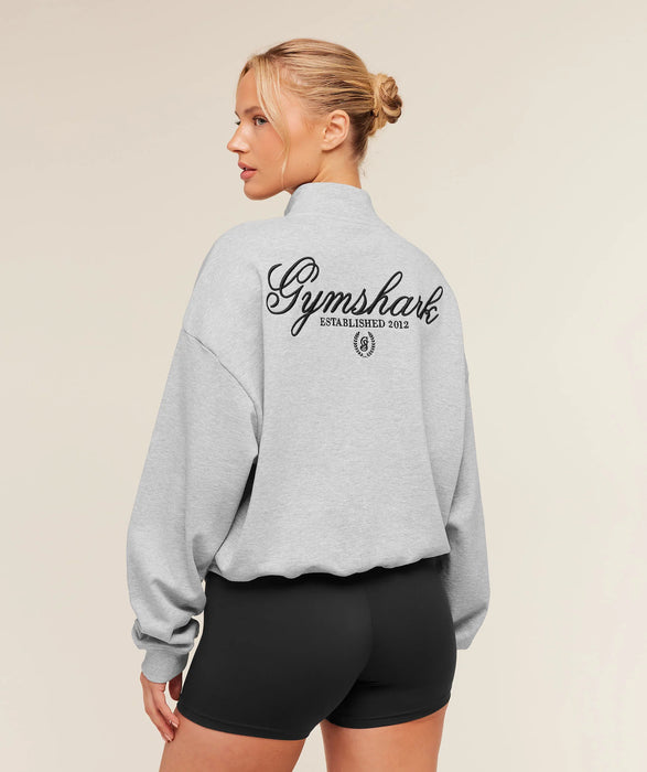 Script Embroidery Oversized Zip Through - Light Grey Core Marl