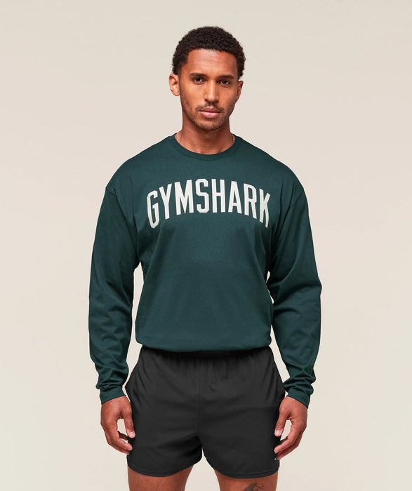 Worn Graphic Long Sleeve T-Shirt - Deep Petrol Blue