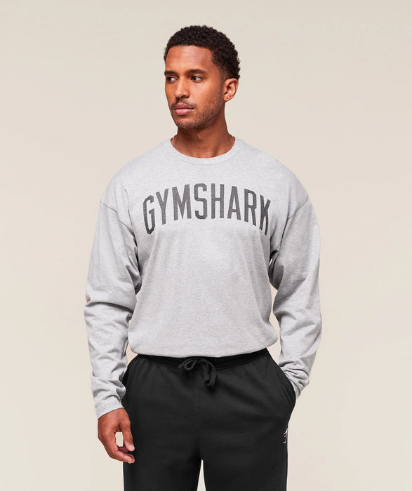 Worn Graphic Long Sleeve T-Shirt - Light Grey Core Marl
