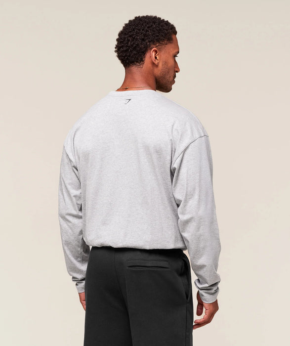 Worn Graphic Long Sleeve T-Shirt - Light Grey Core Marl