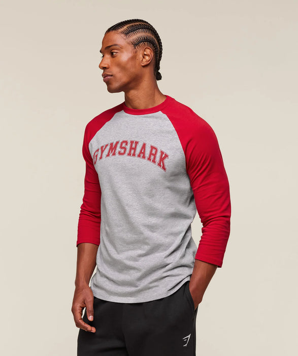 GSLC Raglan 3/4 Sleeve T-Shirt - Light Grey Core Marl/Conditioning Red