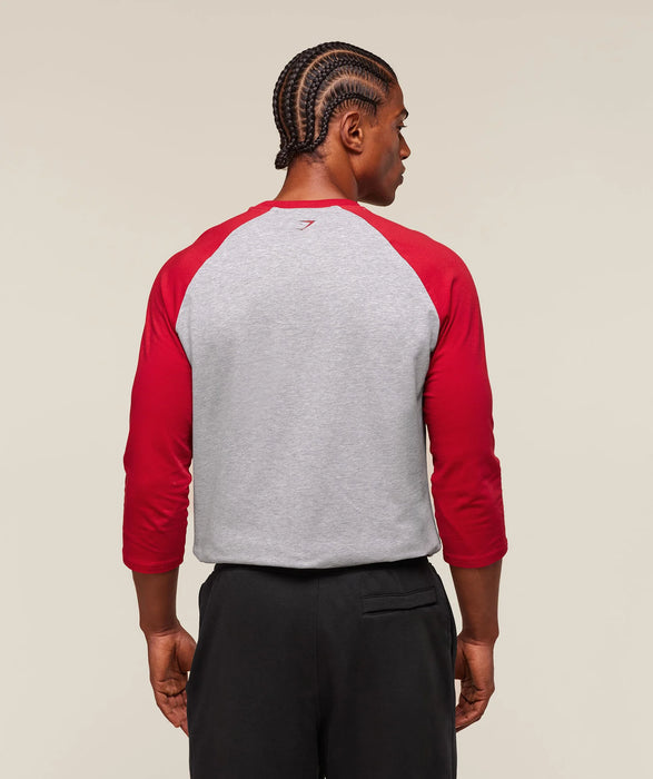 GSLC Raglan 3/4 Sleeve T-Shirt - Light Grey Core Marl/Conditioning Red
