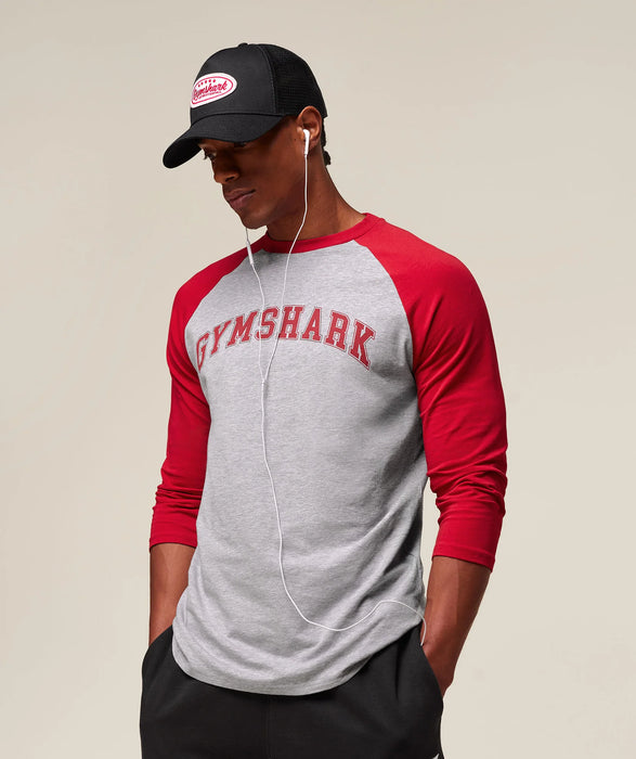GSLC Raglan 3/4 Sleeve T-Shirt - Light Grey Core Marl/Conditioning Red
