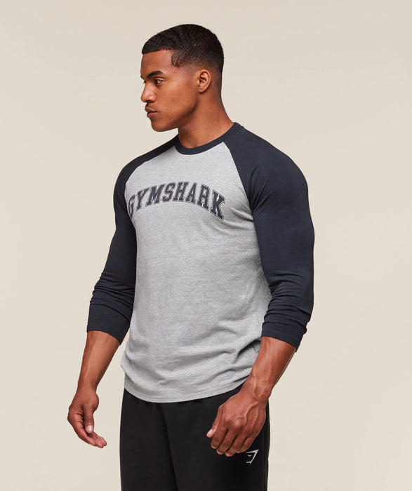 GSLC Raglan 3/4 Sleeve T-Shirt - Light Grey Core Marl/Heavy Blue