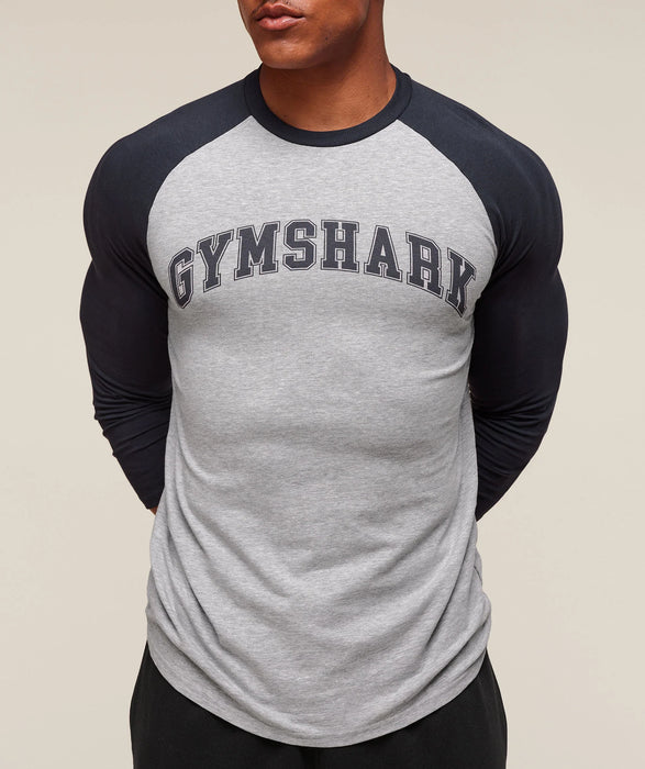 GSLC Raglan 3/4 Sleeve T-Shirt - Light Grey Core Marl/Heavy Blue