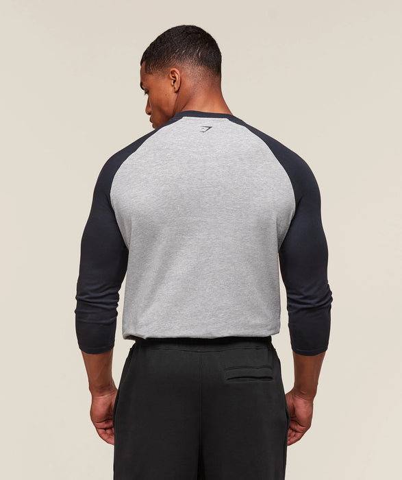 GSLC Raglan 3/4 Sleeve T-Shirt - Light Grey Core Marl/Heavy Blue