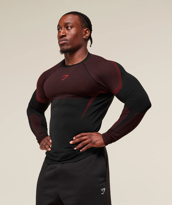 ONYX 5.0 SEAMLESS LONG SLEEVE T-SHIRT - BLACK/CARMINE RED