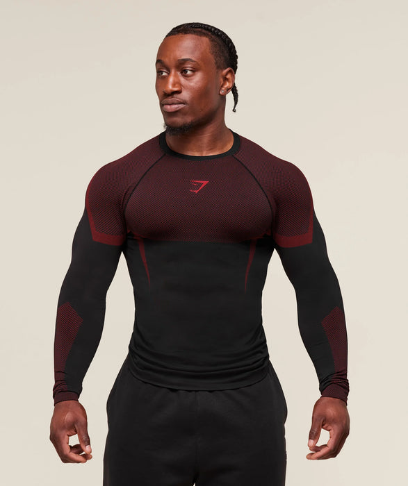 ONYX 5.0 SEAMLESS LONG SLEEVE T-SHIRT - BLACK/CARMINE RED