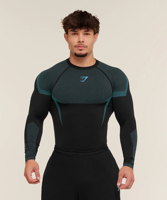 ONYX 5.0 SEAMLESS LONG SLEEVE T-SHIRT - BLACK/BRAND BLUE