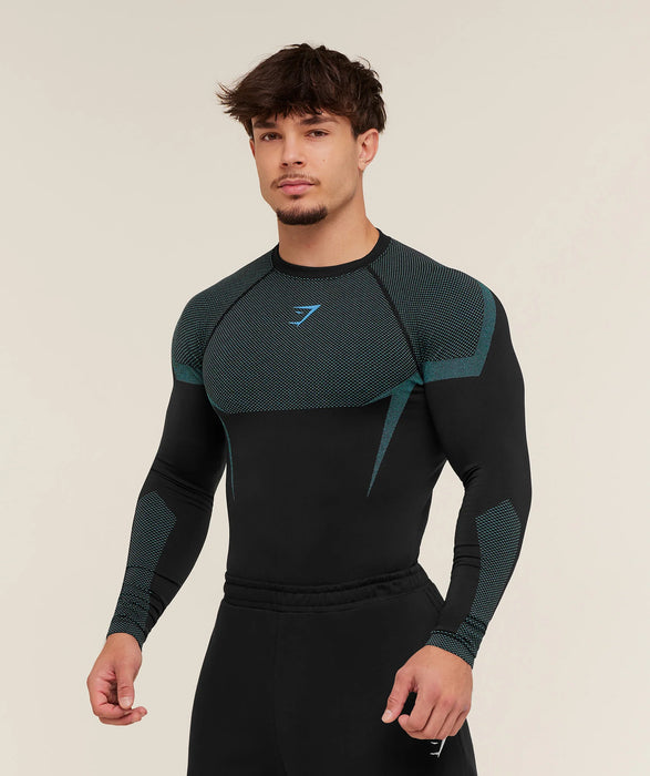 ONYX 5.0 SEAMLESS LONG SLEEVE T-SHIRT - BLACK/BRAND BLUE