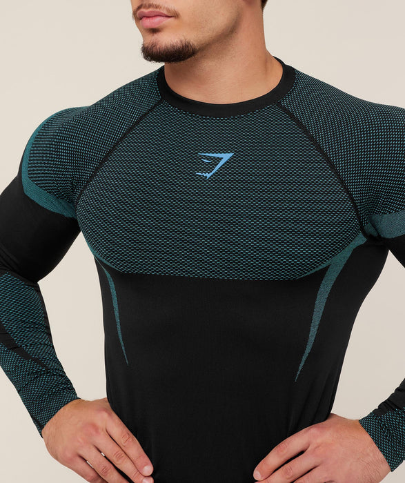 ONYX 5.0 SEAMLESS LONG SLEEVE T-SHIRT - BLACK/BRAND BLUE
