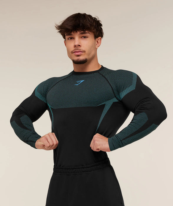 ONYX 5.0 SEAMLESS LONG SLEEVE T-SHIRT - BLACK/BRAND BLUE