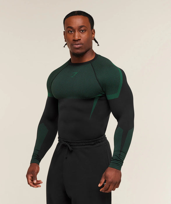 ONYX 5.0 SEAMLESS LONG SLEEVE T-SHIRT - BLACK/LIFT GREEN