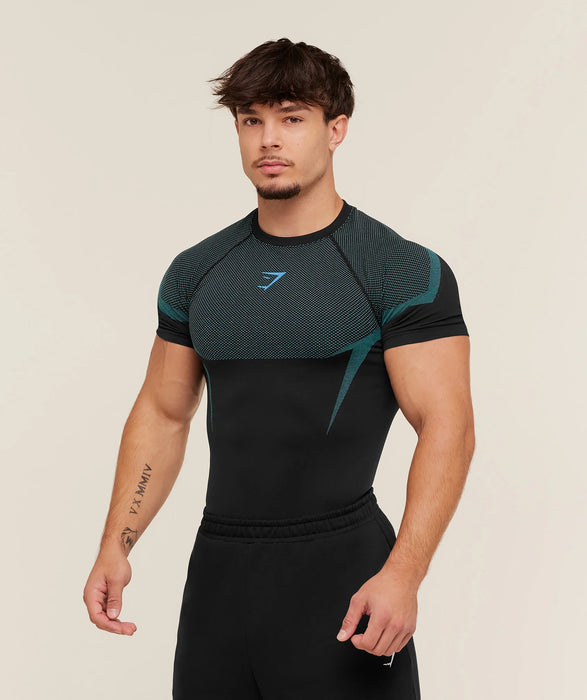 ONYX 5.0 SEAMLESS T-SHIRT - BLACK/BRAND BLUE