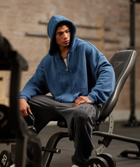 Collegiate Washed Zip Up Hoodie - Compound Blue