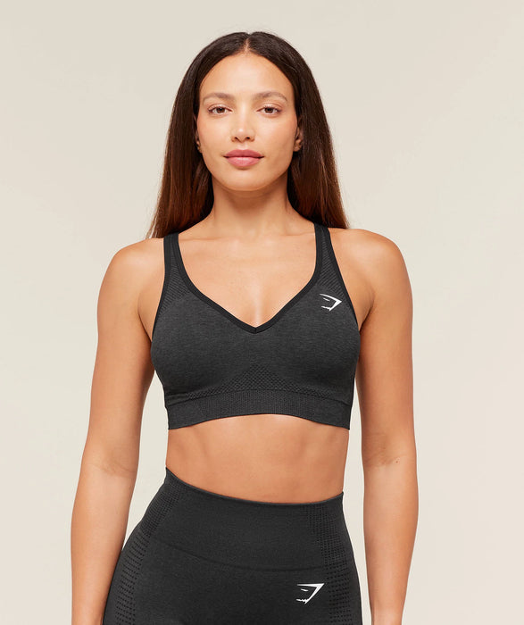 Vital V Neck Sports Bra - Black Marl