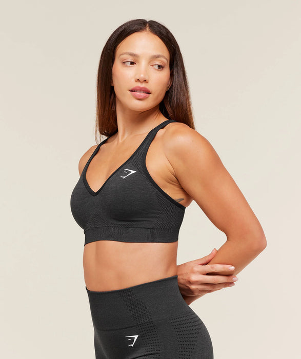Vital V Neck Sports Bra - Black Marl