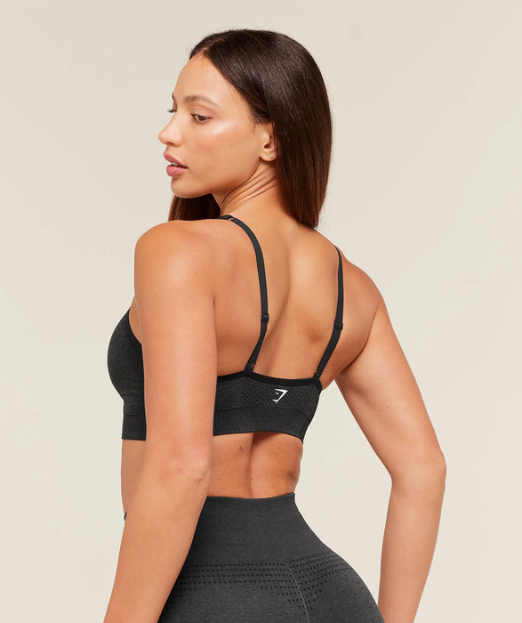 Vital V Neck Sports Bra - Black Marl