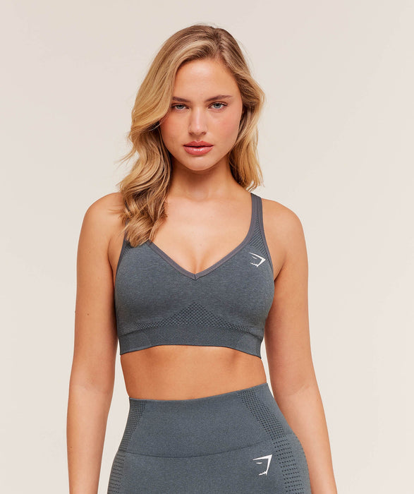 Vital V Neck Sports Bra - Strong grey marl